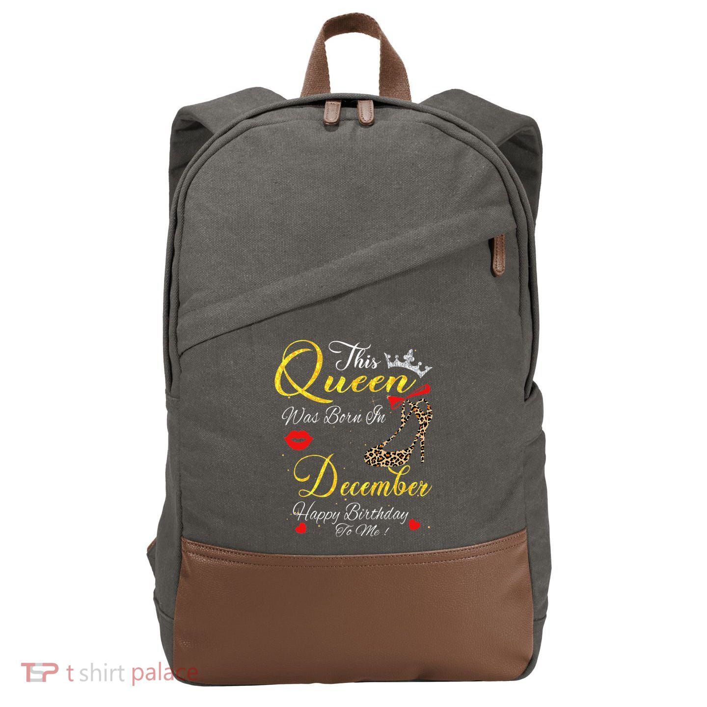 This Queen Was Born In December Leopard Birthday Gift Cotton Canvas Backpack