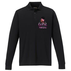 This Queen Was Born In February Black Queen Birthday Performance Long Sleeve Polo