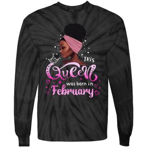 This Queen Was Born In February Black Queen Birthday Tie-Dye Long Sleeve Shirt