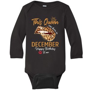 This Queen Was Born In December Happy Birthday To Me Leopard Baby Long Sleeve Bodysuit