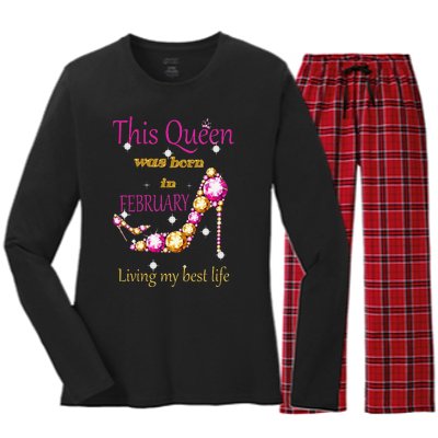 This Queen was Born In February Women's Long Sleeve Flannel Pajama Set 