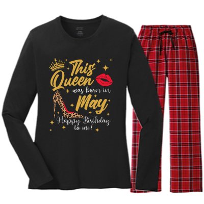 This Queen Was Born In May Happy Birthday To Me Women's Long Sleeve Flannel Pajama Set 