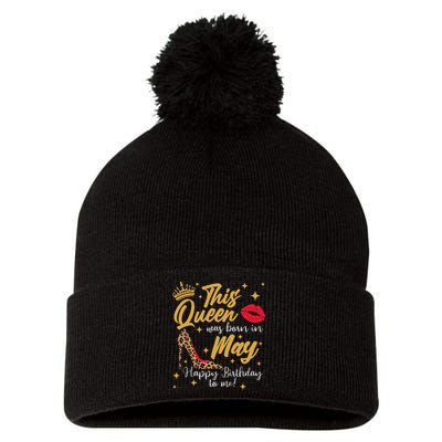 This Queen Was Born In May Happy Birthday To Me Pom Pom 12in Knit Beanie