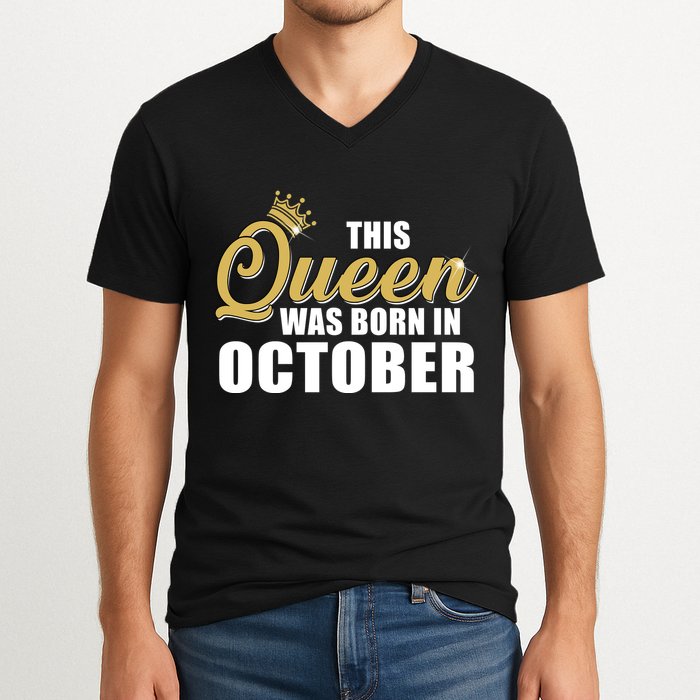 This Queen Was Born In October V-Neck T-Shirt