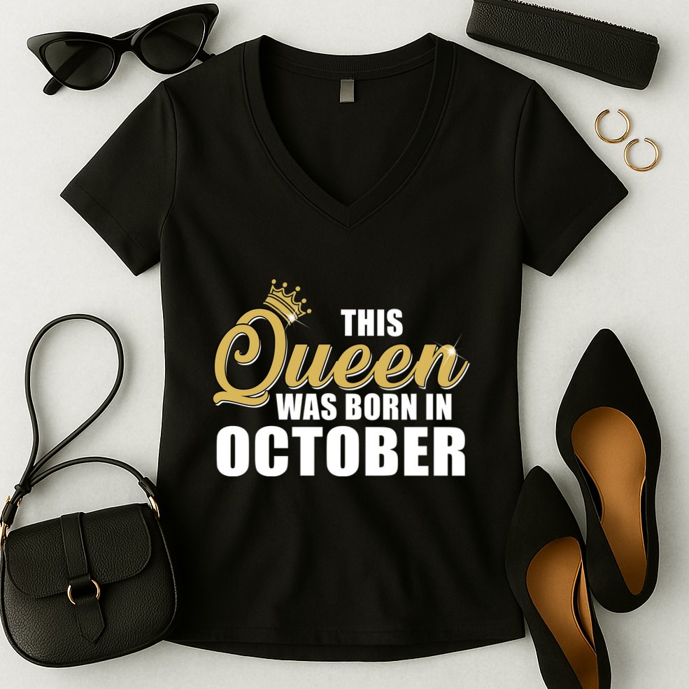 This Queen Was Born In October Women's V-Neck T-Shirt