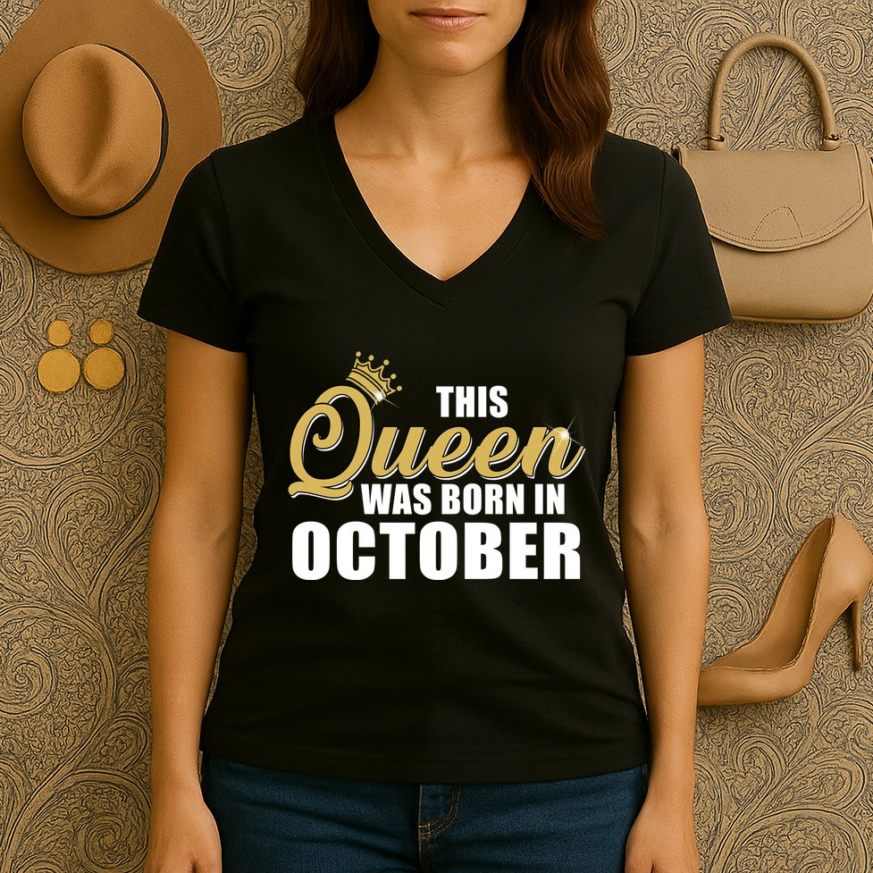 This Queen Was Born In October Women's V-Neck T-Shirt