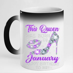 This Queen Was Born In January Happy Birthday Gift High Heel 11oz Black Color Changing Mug