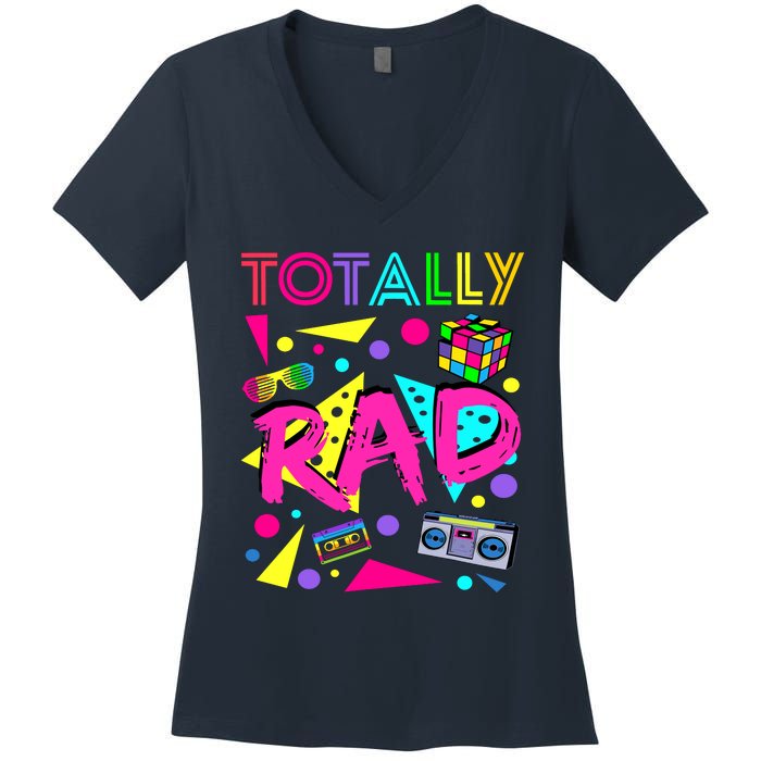 Totally Rad 1980s Vintage Eighties Costume Party Women's V-Neck T-Shirt