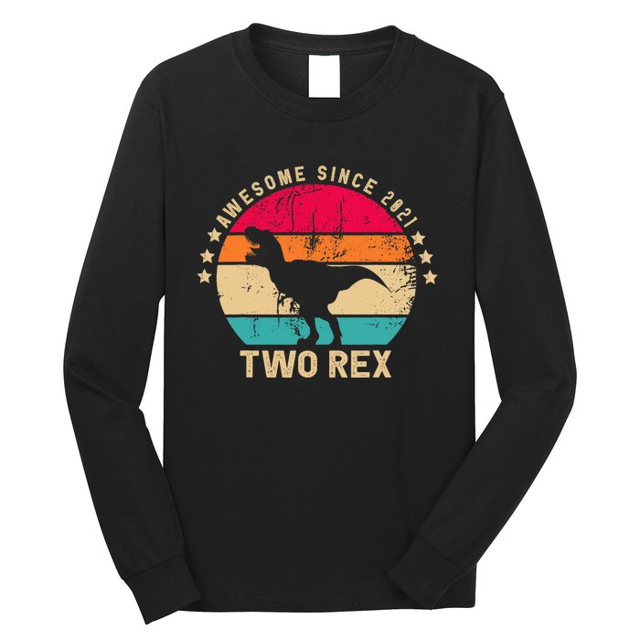 Two Rex 2rd Birthday Vintage Second Dinosaur 2 Year Old Long Sleeve Shirt