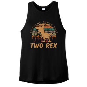 Two Rex 2nd Birthday Gift Second Dinosaur 2 Year Old  Ladies PosiCharge Tri-Blend Wicking Tank