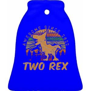 Two Rex 2nd Birthday Gift Second Dinosaur 2 Year Old  Ceramic Bell Ornament