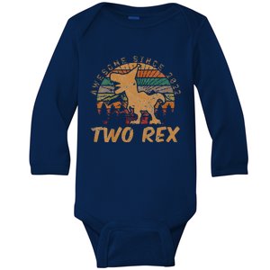 Two Rex 2nd Birthday Gift Second Dinosaur 2 Year Old  Baby Long Sleeve Bodysuit