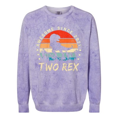 Two Rex 2nd Birthday Gift Second Dinosaur 2 Year Old Colorblast Crewneck Sweatshirt