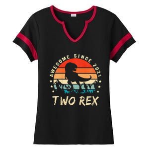 Two Rex 2nd Birthday Gift Second Dinosaur 2 Year Old Ladies Halftime Notch Neck Tee