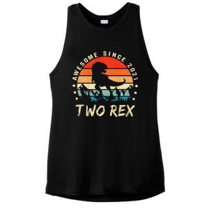 Two Rex 2nd Birthday Gift Second Dinosaur 2 Year Old Ladies PosiCharge Tri-Blend Wicking Tank