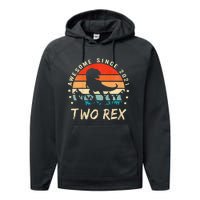 Two Rex 2nd Birthday Gift Second Dinosaur 2 Year Old Performance Fleece Hoodie