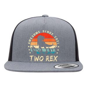 Two Rex 2nd Birthday Gift Second Dinosaur 2 Year Old Flat Bill Trucker Hat