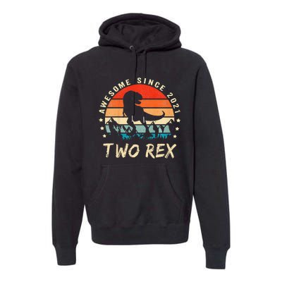 Two Rex 2nd Birthday Gift Second Dinosaur 2 Year Old Premium Hoodie