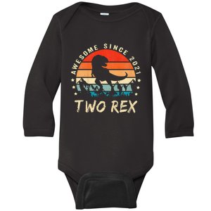 Two Rex 2nd Birthday Gift Second Dinosaur 2 Year Old Baby Long Sleeve Bodysuit