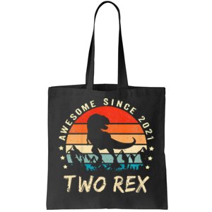 Two Rex 2nd Birthday Gift Second Dinosaur 2 Year Old Tote Bag