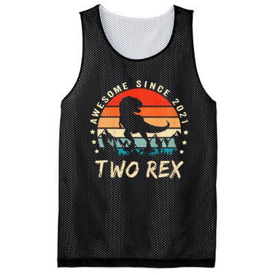 Two Rex 2nd Birthday Gift Second Dinosaur 2 Year Old Mesh Reversible Basketball Jersey Tank