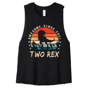 Two Rex 2nd Birthday Gift Second Dinosaur 2 Year Old Women's Racerback Cropped Tank