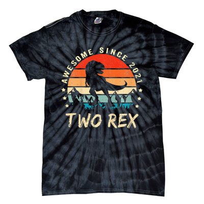 Two Rex 2nd Birthday Gift Second Dinosaur 2 Year Old Tie-Dye T-Shirt