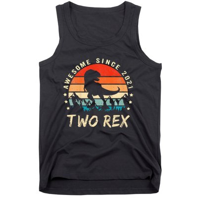 Two Rex 2nd Birthday Gift Second Dinosaur 2 Year Old Tank Top