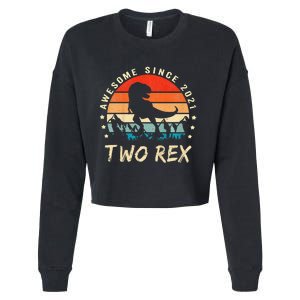 Two Rex 2nd Birthday Gift Second Dinosaur 2 Year Old Cropped Pullover Crew