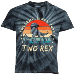 Two Rex 2nd Birthday Gift Second Dinosaur 2 Year Old Kids Tie-Dye T-Shirt