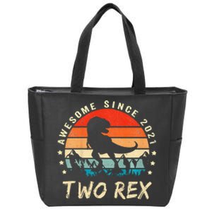 Two Rex 2nd Birthday Gift Second Dinosaur 2 Year Old Zip Tote Bag