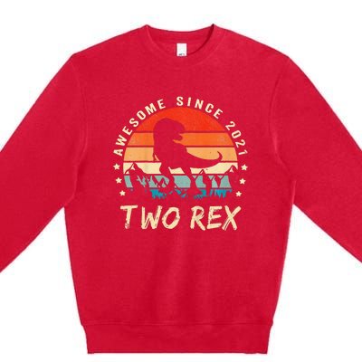 Two Rex 2nd Birthday Gift Second Dinosaur 2 Year Old Premium Crewneck Sweatshirt