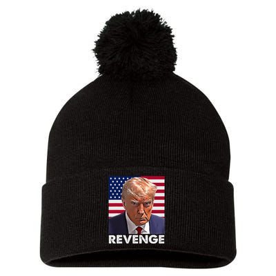 Trump Revenge 2024 Flag Presidential Campaign Pom Pom 12in Knit Beanie