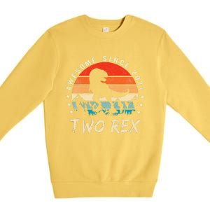 Two Rex 2nd Birthday Gift Second Dinosaur 2 Year Old Cute Premium Crewneck Sweatshirt