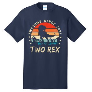 Two Rex 2nd Birthday Gift Second Dinosaur 2 Year Old Cute Tall T-Shirt