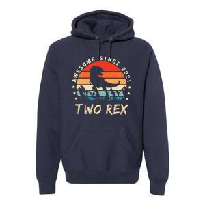 Two Rex 2nd Birthday Gift Second Dinosaur 2 Year Old Cute Premium Hoodie