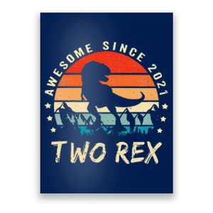 Two Rex 2nd Birthday Gift Second Dinosaur 2 Year Old Cute Poster