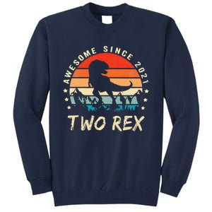 Two Rex 2nd Birthday Gift Second Dinosaur 2 Year Old Cute Tall Sweatshirt