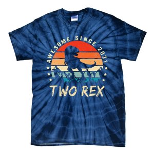 Two Rex 2nd Birthday Gift Second Dinosaur 2 Year Old Cute Tie-Dye T-Shirt