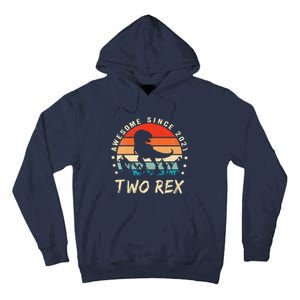 Two Rex 2nd Birthday Gift Second Dinosaur 2 Year Old Cute Tall Hoodie