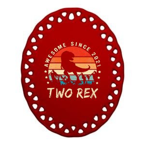 Two Rex 2nd Birthday Gift Second Dinosaur 2 Year Old Cute Ceramic Oval Ornament