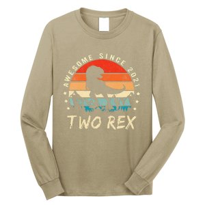 Two Rex 2nd Birthday Gift Second Dinosaur 2 Year Old Cute Long Sleeve Shirt