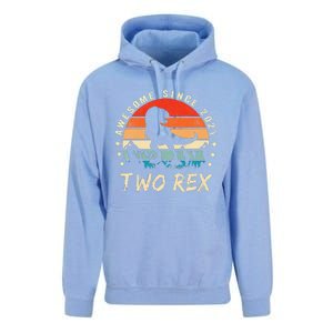 Two Rex 2nd Birthday Gift Second Dinosaur 2 Year Old Cute Unisex Surf Hoodie