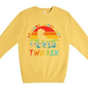 Two Rex 2nd Birthday Gift Second Dinosaur 2 Year Old Premium Crewneck Sweatshirt