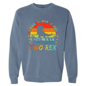 Two Rex 2nd Birthday Gift Second Dinosaur 2 Year Old Garment-Dyed Sweatshirt