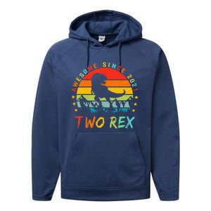 Two Rex 2nd Birthday Gift Second Dinosaur 2 Year Old Performance Fleece Hoodie