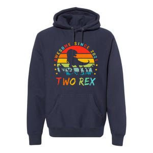 Two Rex 2nd Birthday Gift Second Dinosaur 2 Year Old Premium Hoodie