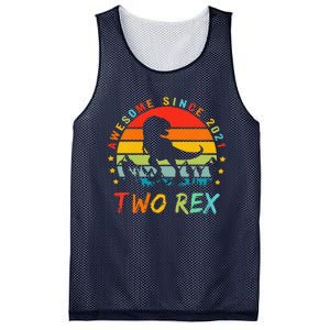 Two Rex 2nd Birthday Gift Second Dinosaur 2 Year Old Mesh Reversible Basketball Jersey Tank