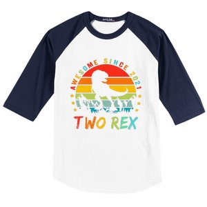 Two Rex 2nd Birthday Gift Second Dinosaur 2 Year Old Baseball Sleeve Shirt