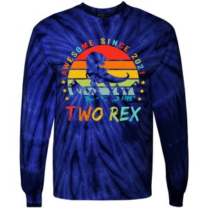 Two Rex 2nd Birthday Gift Second Dinosaur 2 Year Old Tie-Dye Long Sleeve Shirt